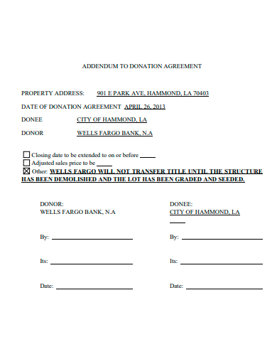 addendum to donation agreement template