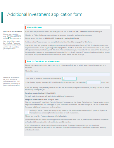 additional investment application form template