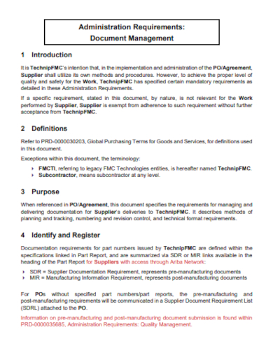 administration management requirements document