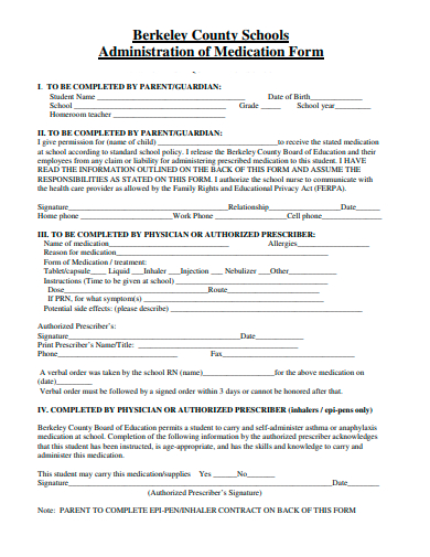 administration of medication form template