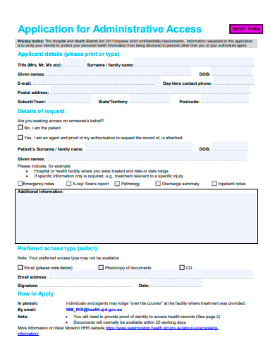 administrative access application template