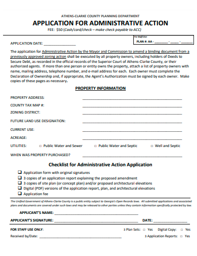 administrative action application template