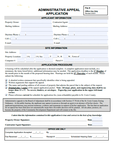 administrative appeal application template