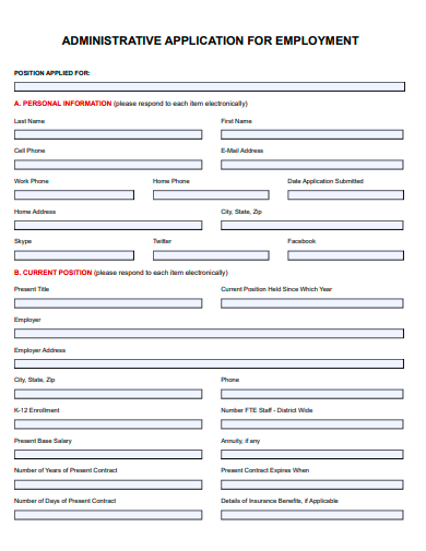 administrative application for employment template