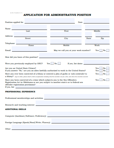 administrative position application template