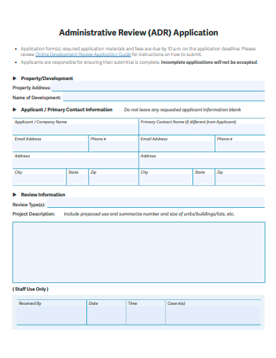 administrative review application template