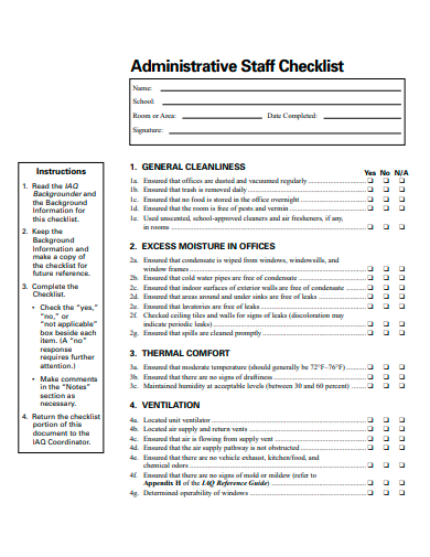 administrative staff checklist template