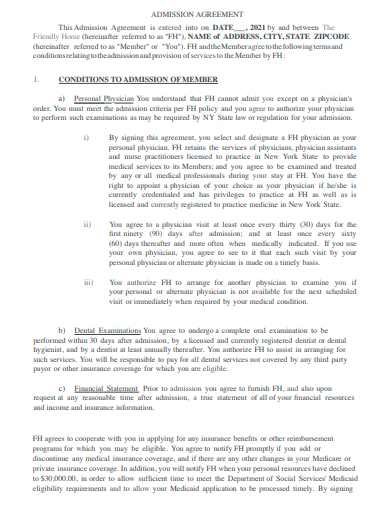 admission agreement in pdf