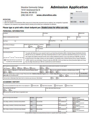 admission application template