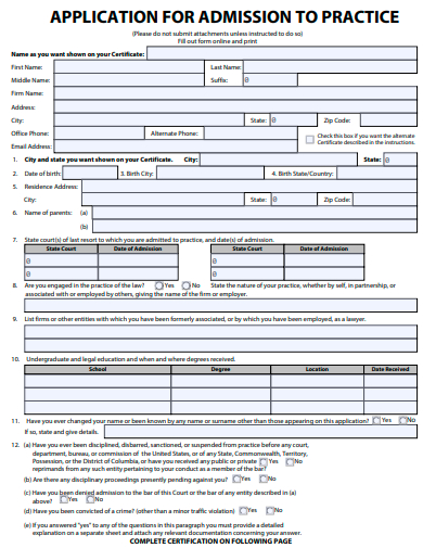 admission to practice application template