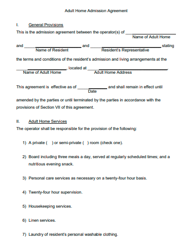adult home admission agreement template