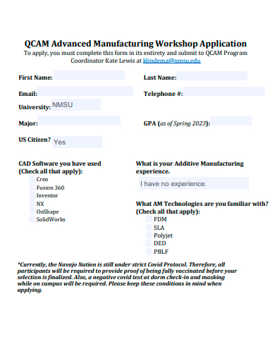advanced manufacturing workshop application template