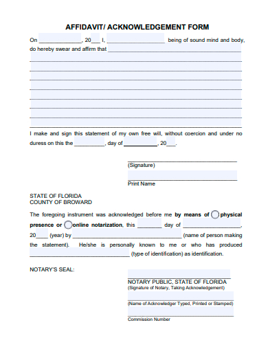 affidavit acknowledgement form template