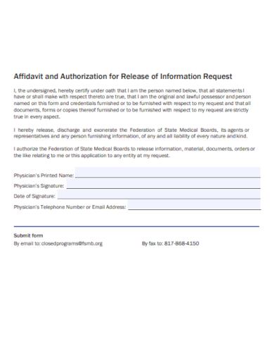 affidavit and authorization for release