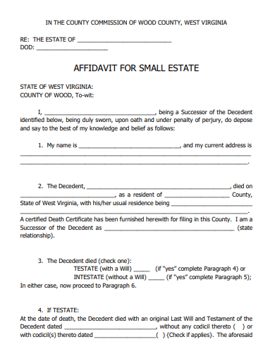 affidavit for small estate template