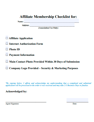 affiliate membership checklist template