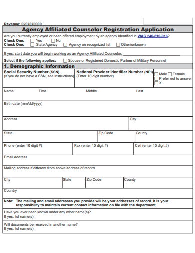 agency affiliated counselor registration application template