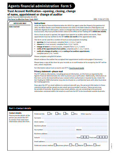 agents financial administration form template