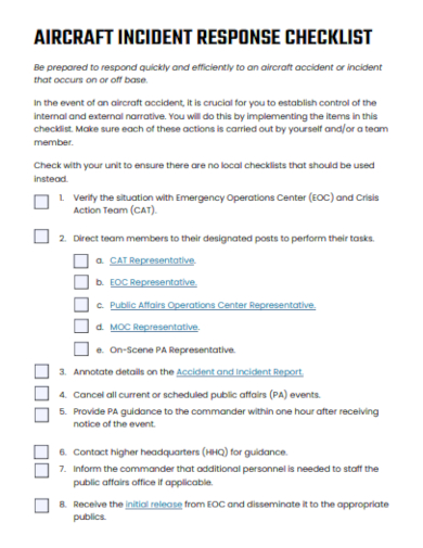 aircraft response checklist