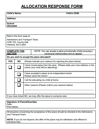 allocation response form template