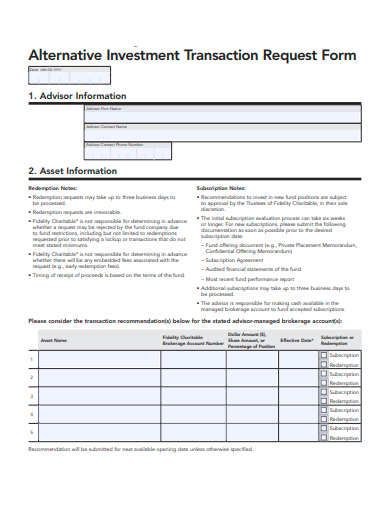 alternative investment transaction request form template