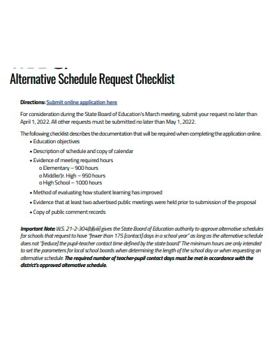 alternative schedule request checklist template