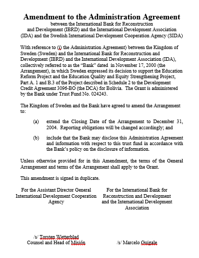 amendment to administration agreement template