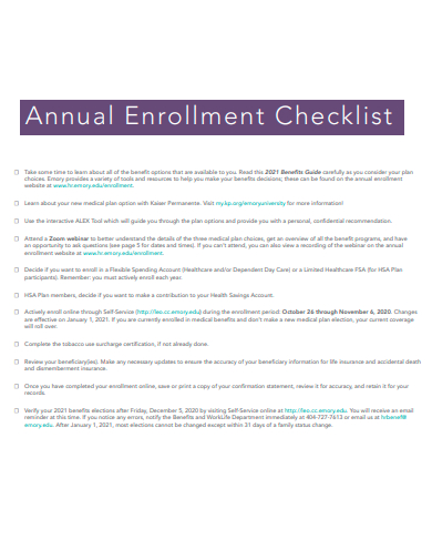 annual enrollment checklist template