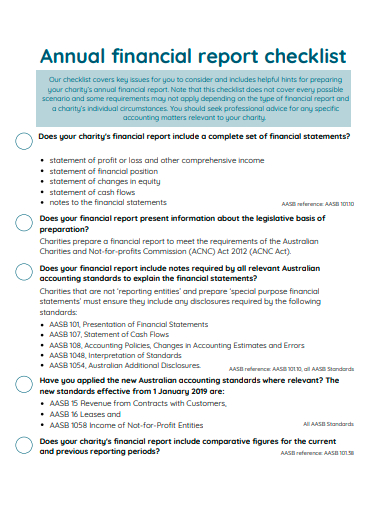 annual financial report checklist template