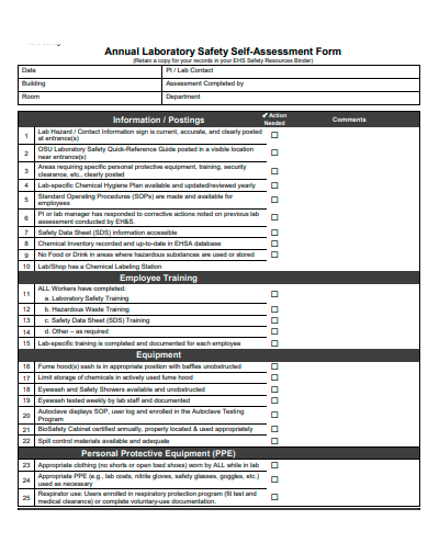 annual laboratory safety self assessment form template