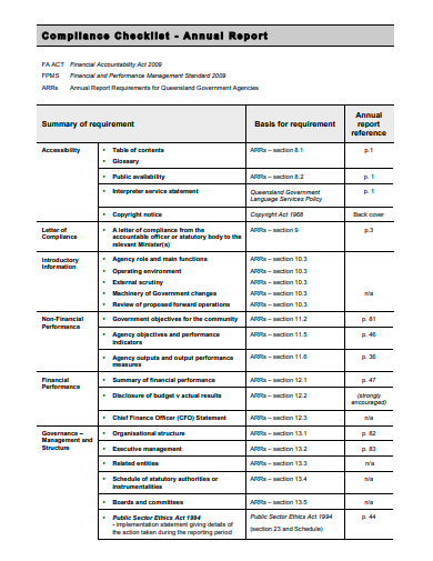 annual report compliance checklist template