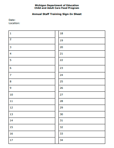 annual staff training sign in sheet template