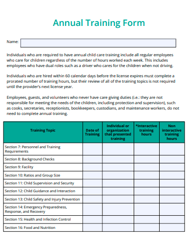 annual training form template