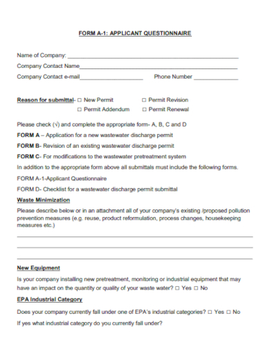 applicant questionnaire form