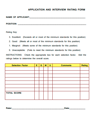 application and interview rating form template