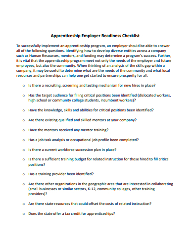 apprenticeship employer checklist template