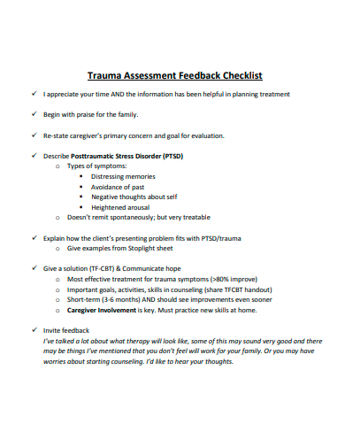 assessment feedback checklist template