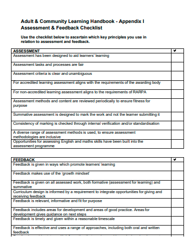 assessment and feedback checklist template