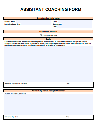 assistant coaching form template