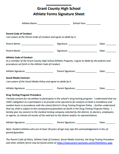 athlete form signature sheet template