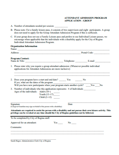 attendant admission program application template