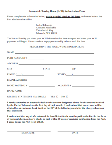 automated clearing house form