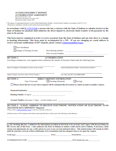 automated direct deposit agreement