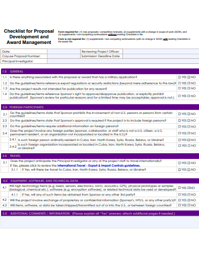award management checklist for proposal template