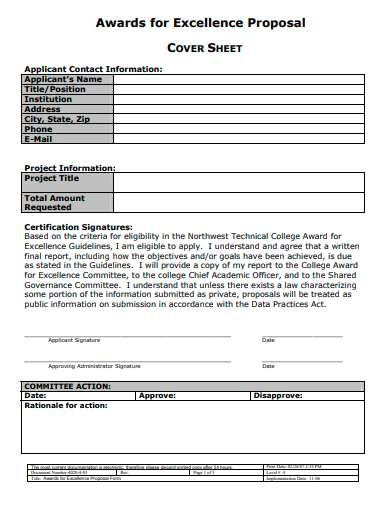 awards for excellence proposal template