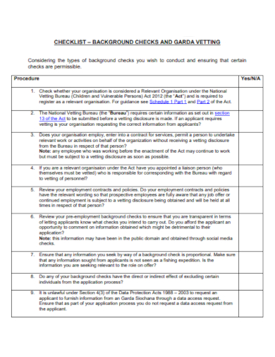 background procedure checklist