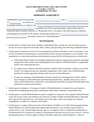 basic admission agreement template