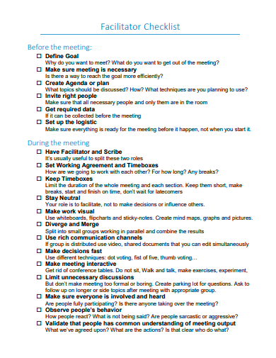 basic facilitator checklist template