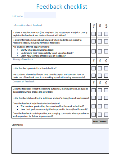 basic feedback checklist template