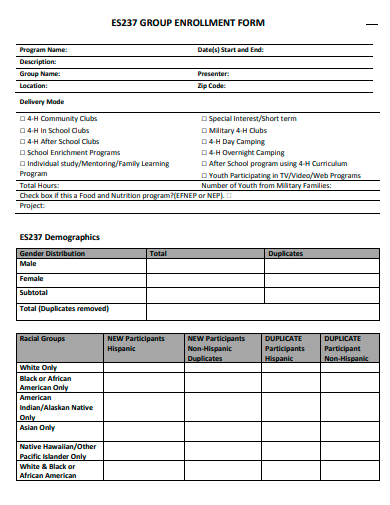 basic group enrollment form template